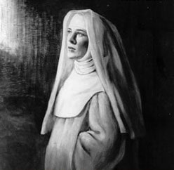 Eva Le Gallienne dressed in costume as a nun, looking contemplative.